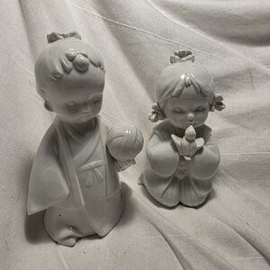 Vintage TOTO Japan Ceramic Boy & Girl Figurines Set Mid-Century Porcelain